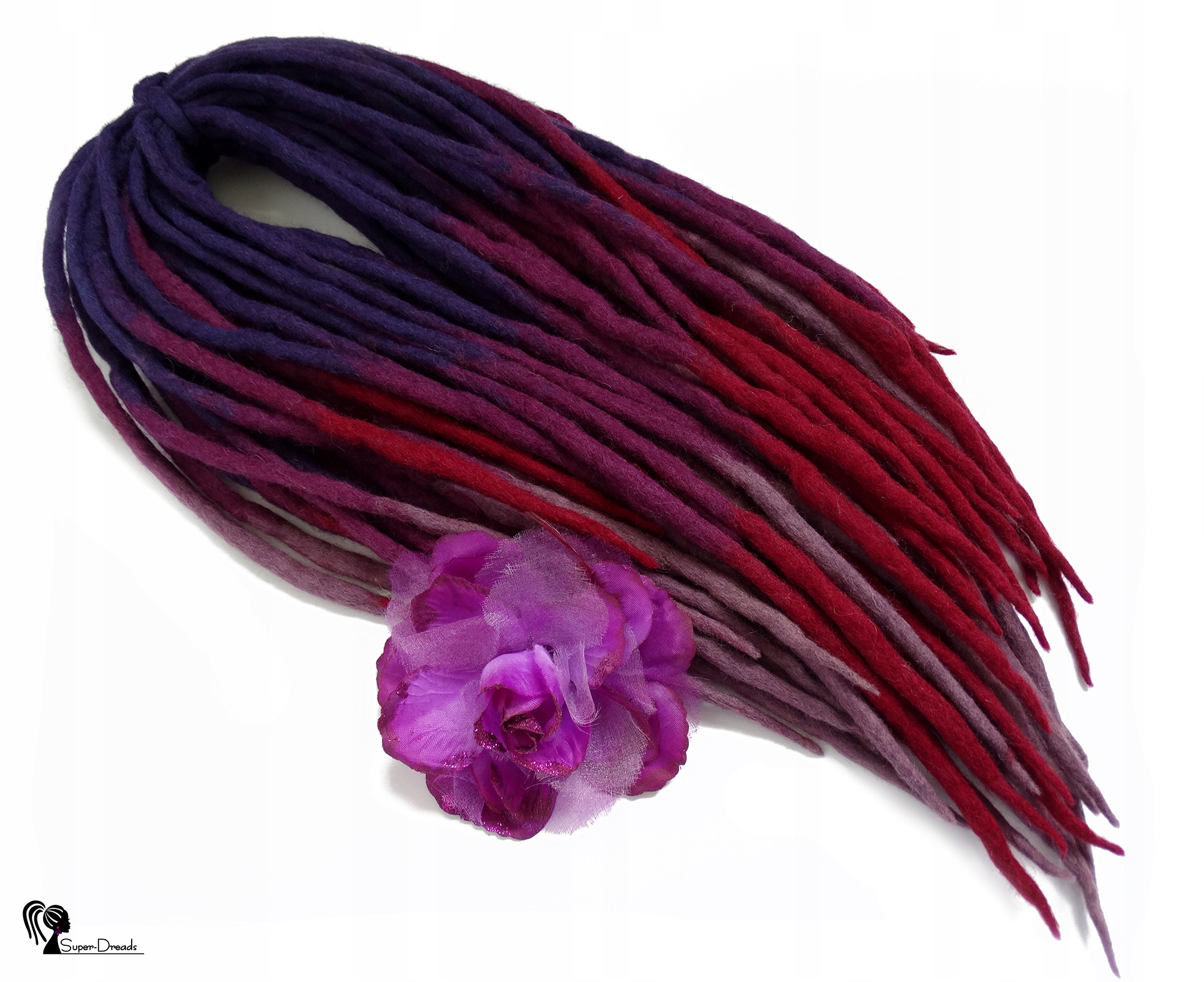 Dredloky Dredy vlněné Handmade, bordová fialová barva, Jahodový Koktejl, 40 kusů