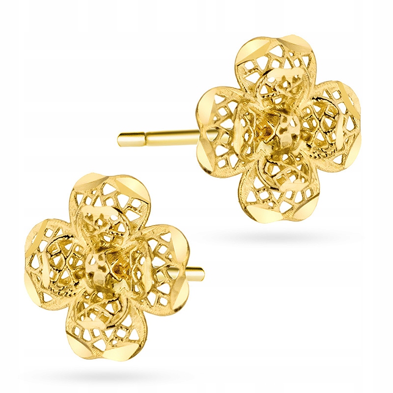 Krásné Zlaté Náušnice pr. 585 Ažurové Květiny 14k