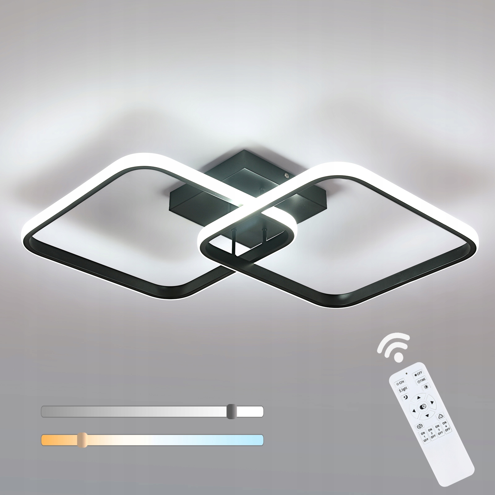 stropní svítidlo Led Zyrandol Černé Čtverec Moderní S 50W Dálkovým Ovládáním