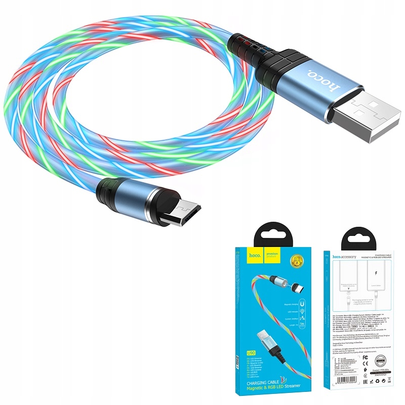 hoco U90 Kabel magnetyczny Led micro Usb 2A 1M