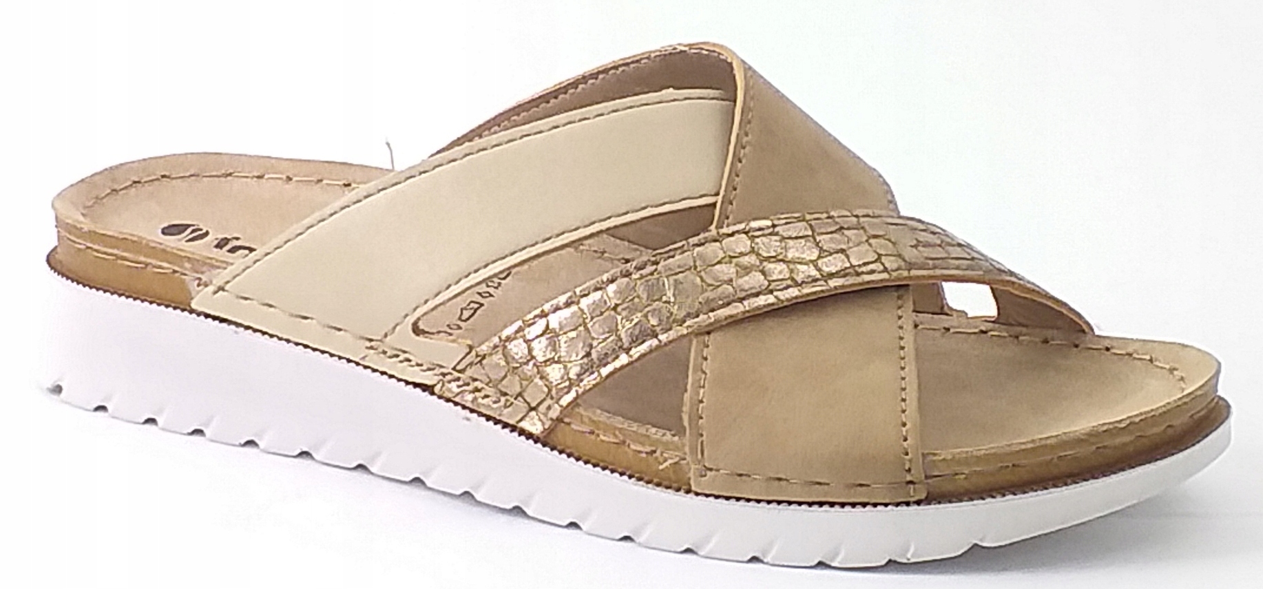 Klapki Inblu 0040 Niska Koturna Piaskowe Sandały Damskie Wkładka Skóra 37