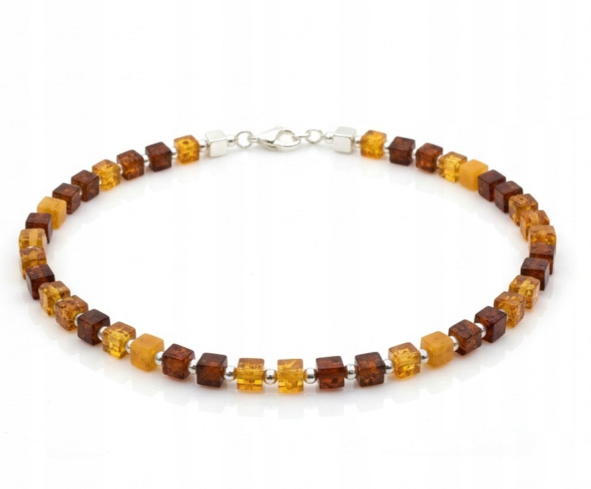 Stříbrná Kolia Jantarové Kostky Jantarový Náhrdelník
