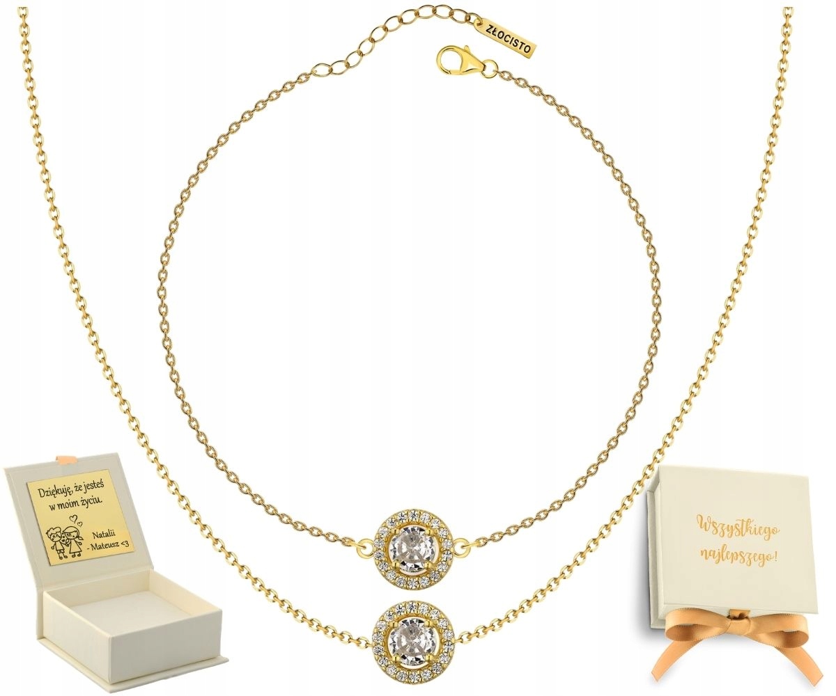 Náhrdelník S Náramkem Komplet Sada Se Zirkony Stříbro Pozlacené 925