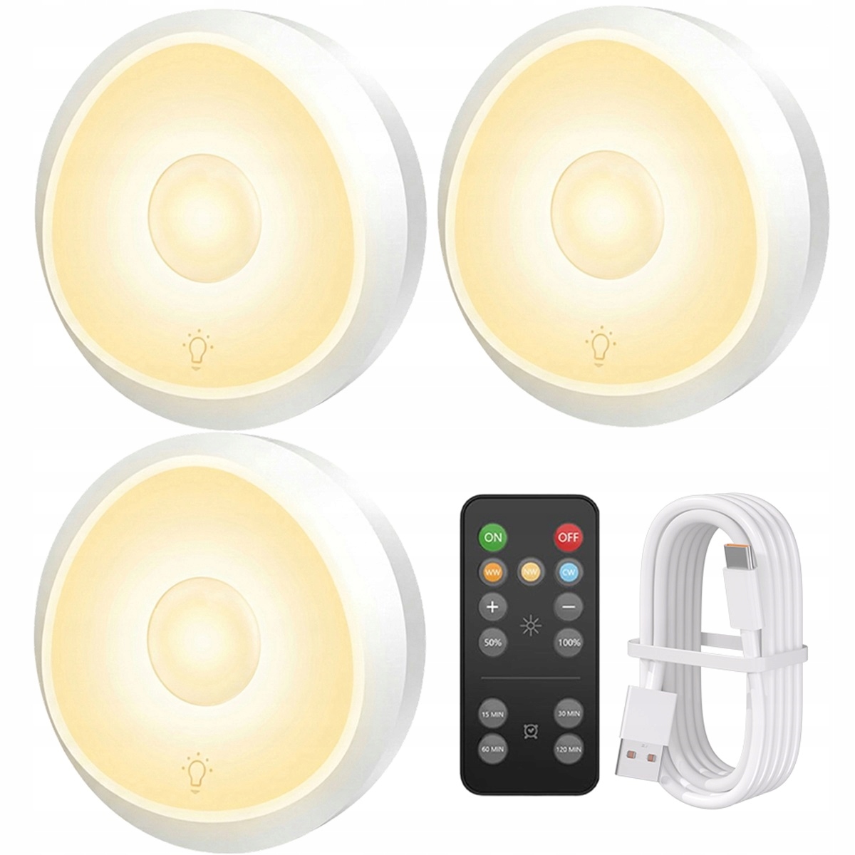 3 KOLORY LED AKUMULATOROWA USB Z PILOTEM LAMPA DO KUCHNI GARDEROBY