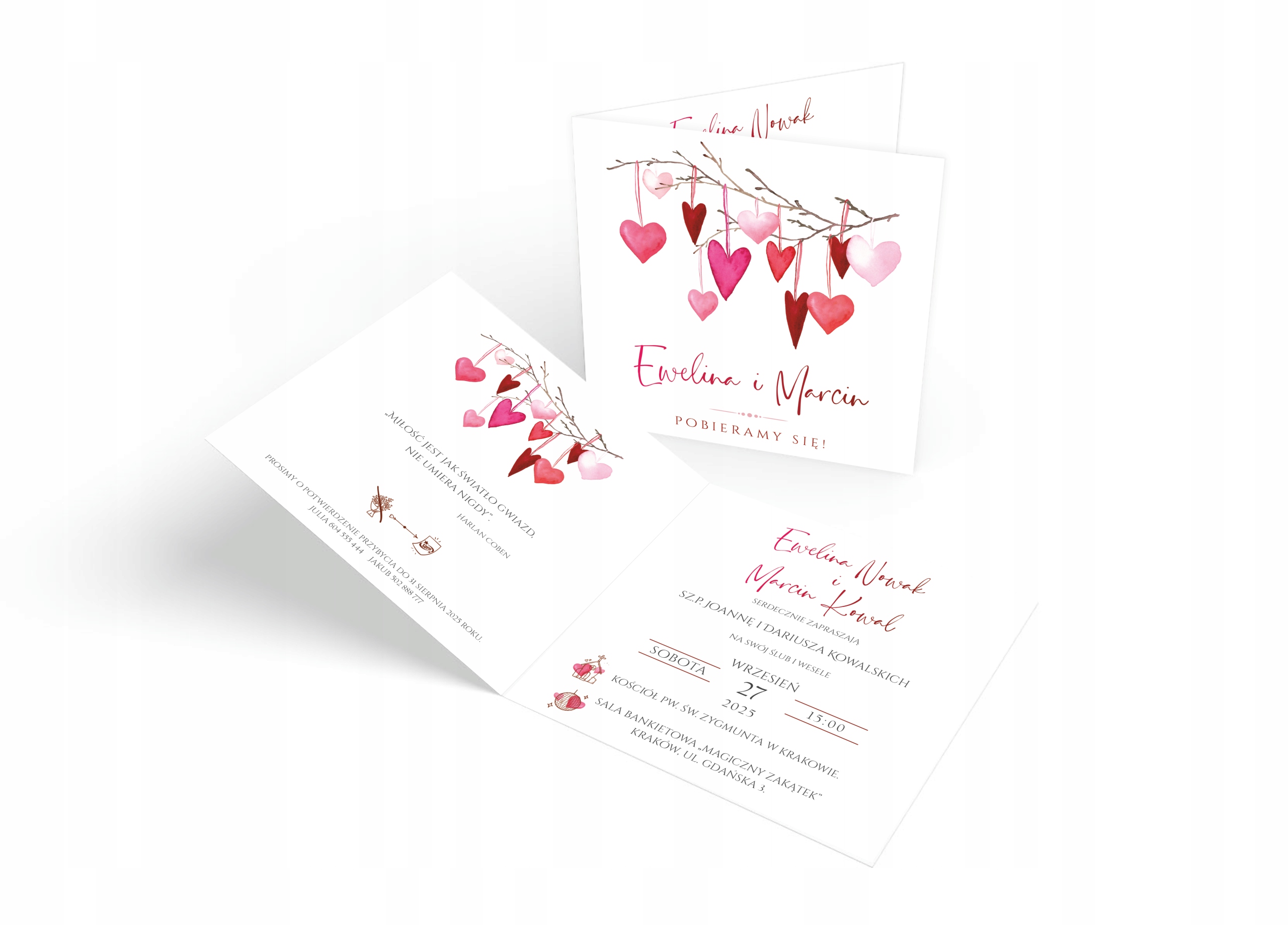 ZAPROSZENIA NA ŚLUB ŚLUBNE WESELE SERCA MINIMALISTYCZNE Marka inny