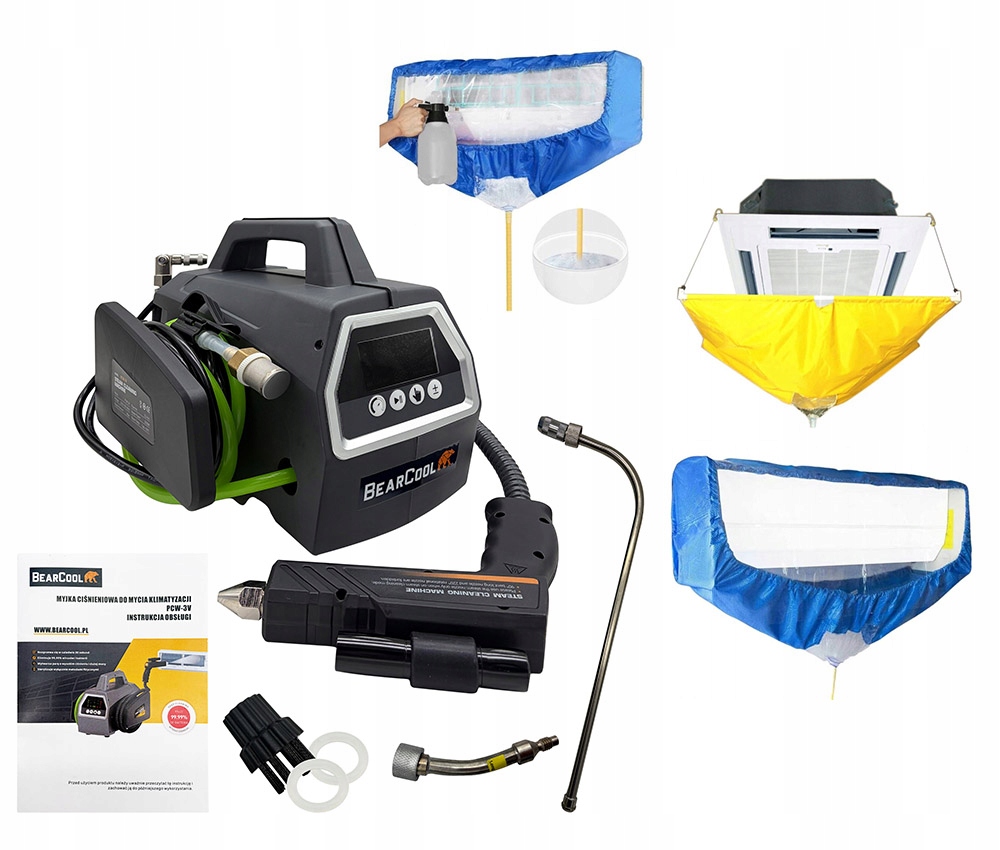 Parný čistič BearCool s ozonátorom pre klimatizáciu 3 kryty