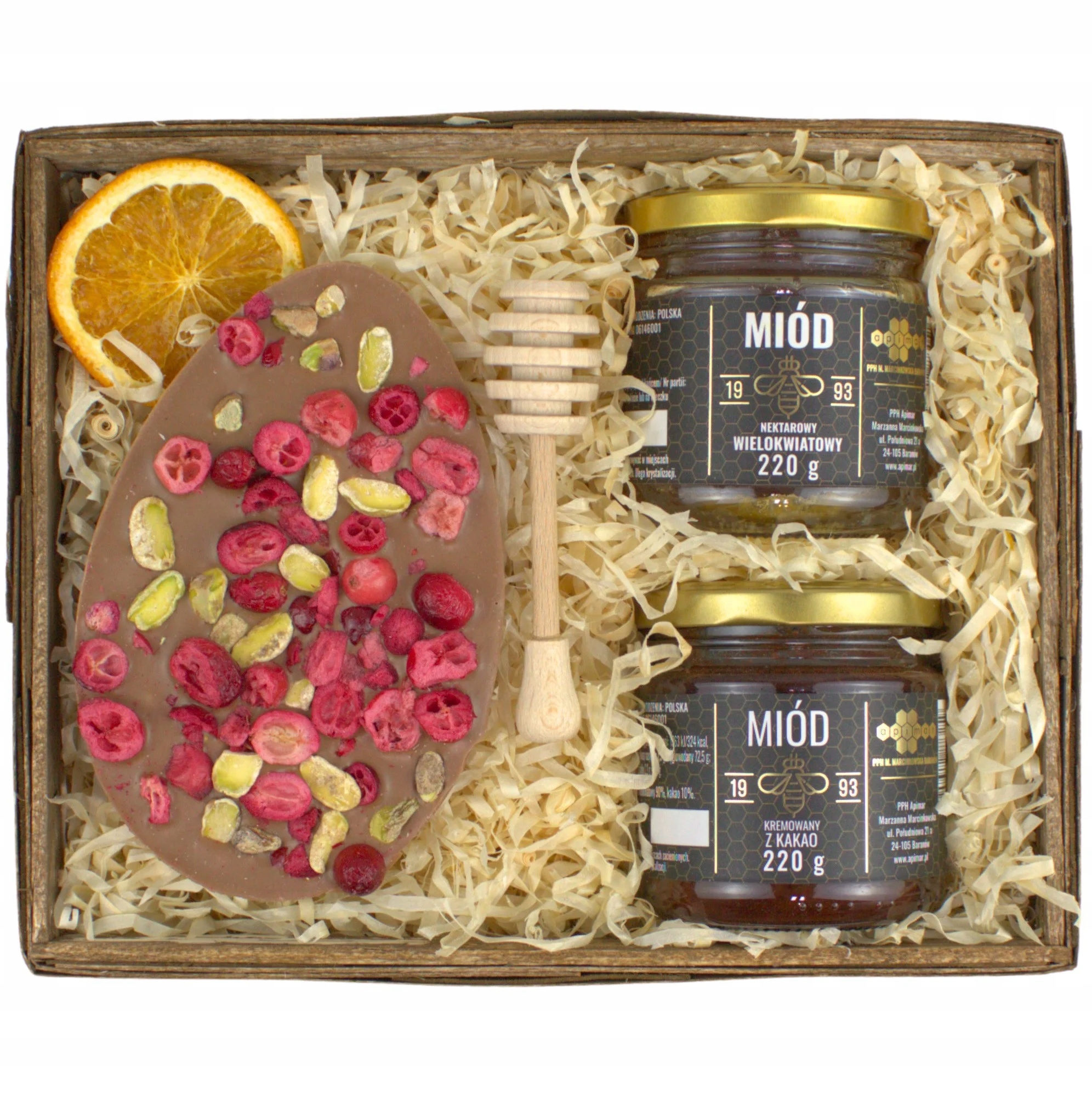 Levně Dárkový koš Dárek na Velikonoce – med, čokoláda