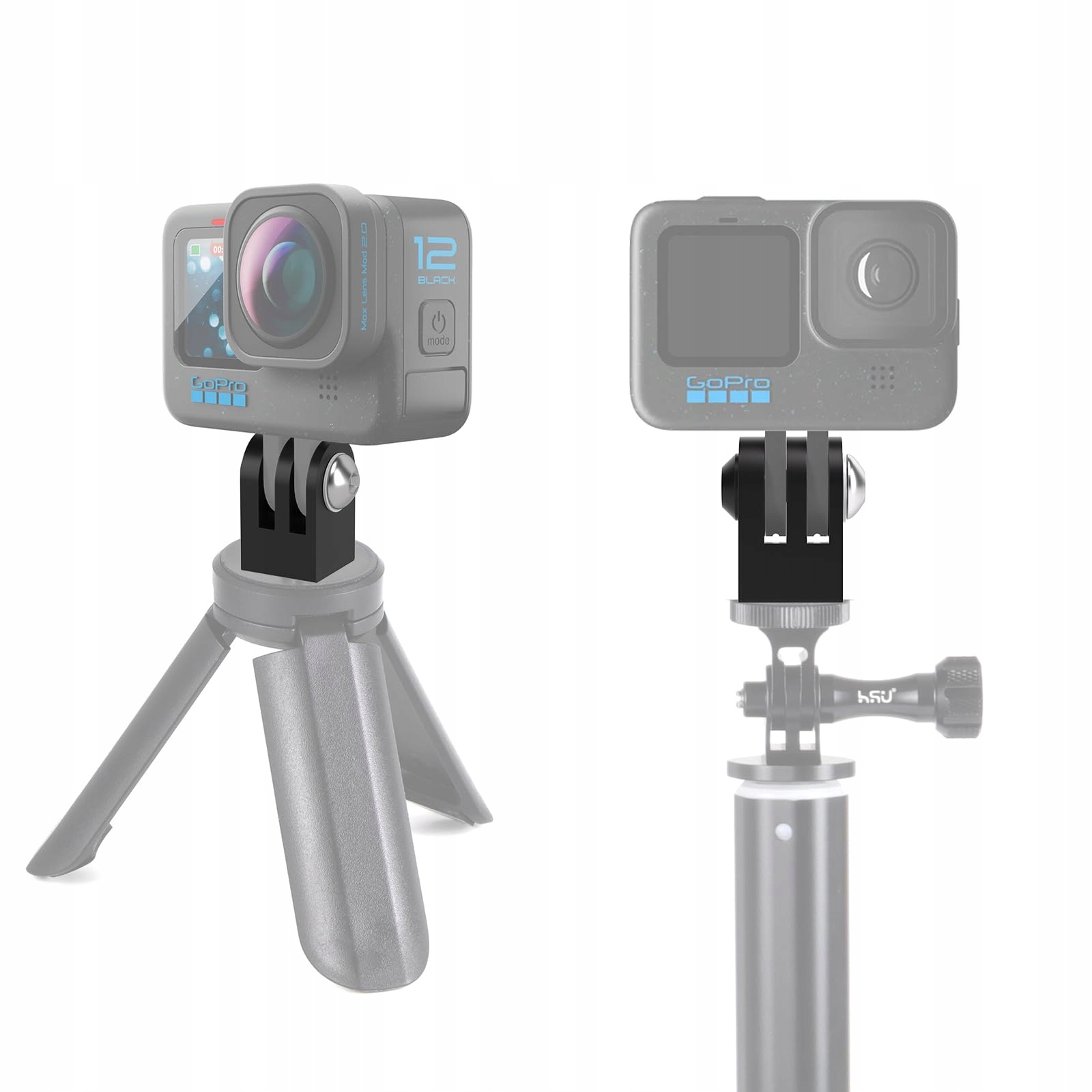 HSU Aluminiowy Uchwyt Stojak GoPro 2szt Adapter Kamera Hero 12-3 Czarny — miniatura 7