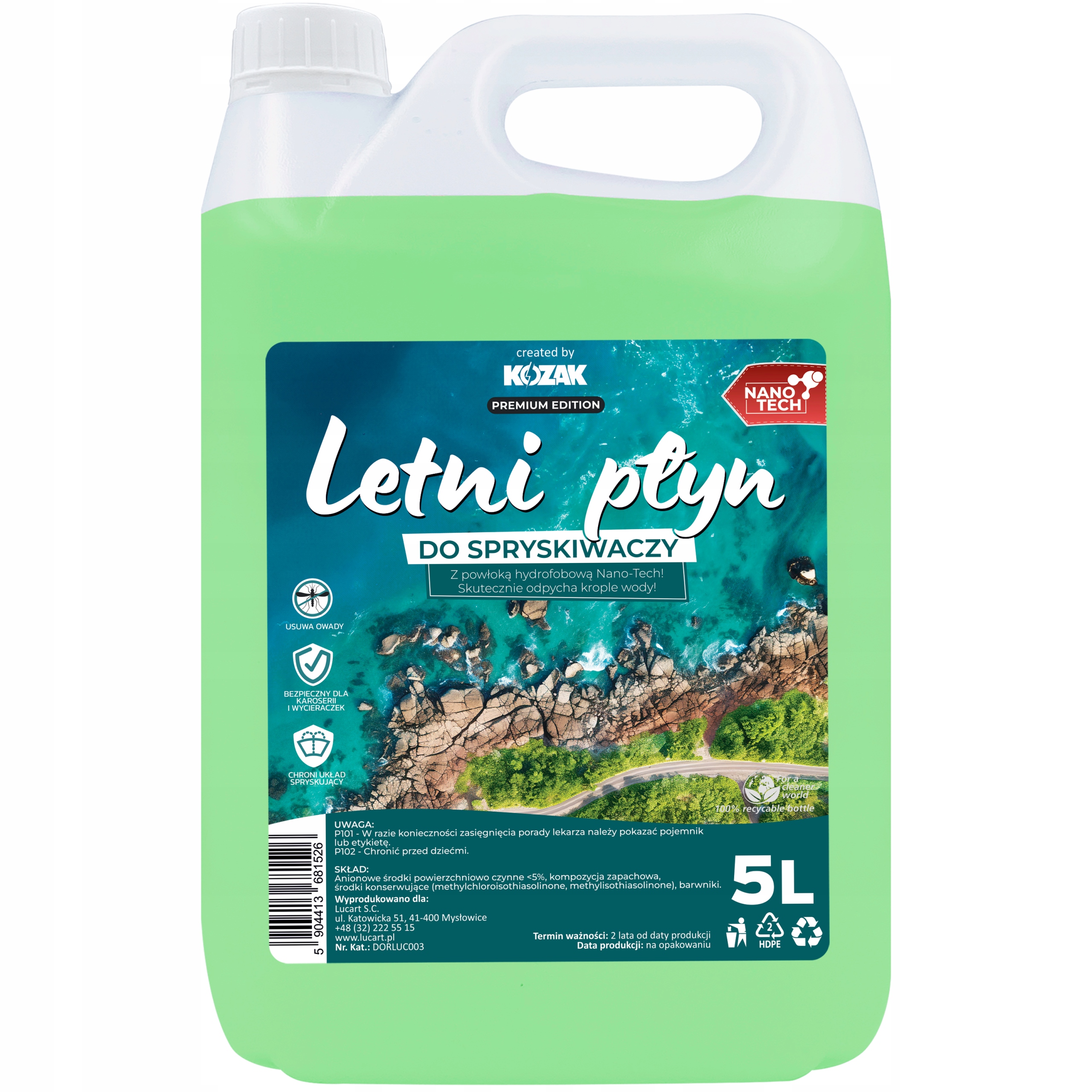 Letni Płyn Do Spryskiwaczy Efekt Niewidzialnej Wycieraczki Wydajny 5L