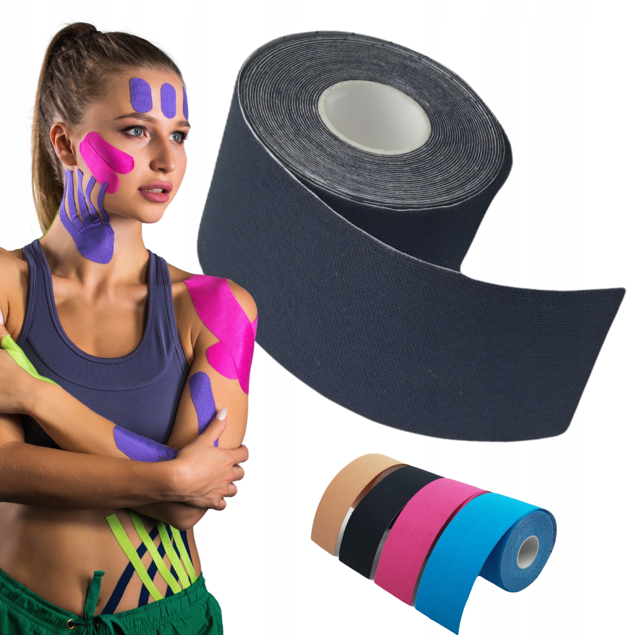10x Taśma Kinezjologiczna Do Tapingu Plastry Ciała Mięśni Tejpy Tape 5M 5cm