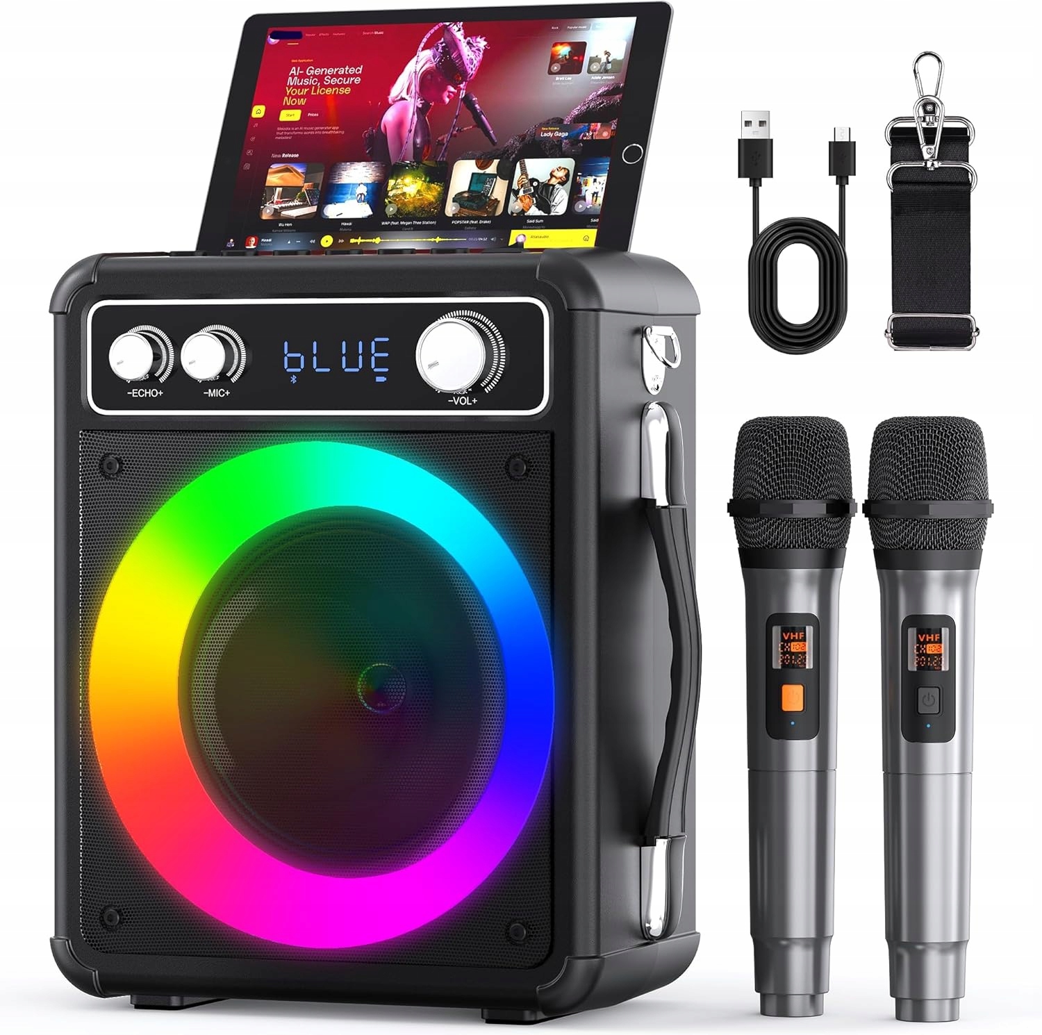 Prenosný karaoke reproduktor s dvoma mikrofónmi T-03