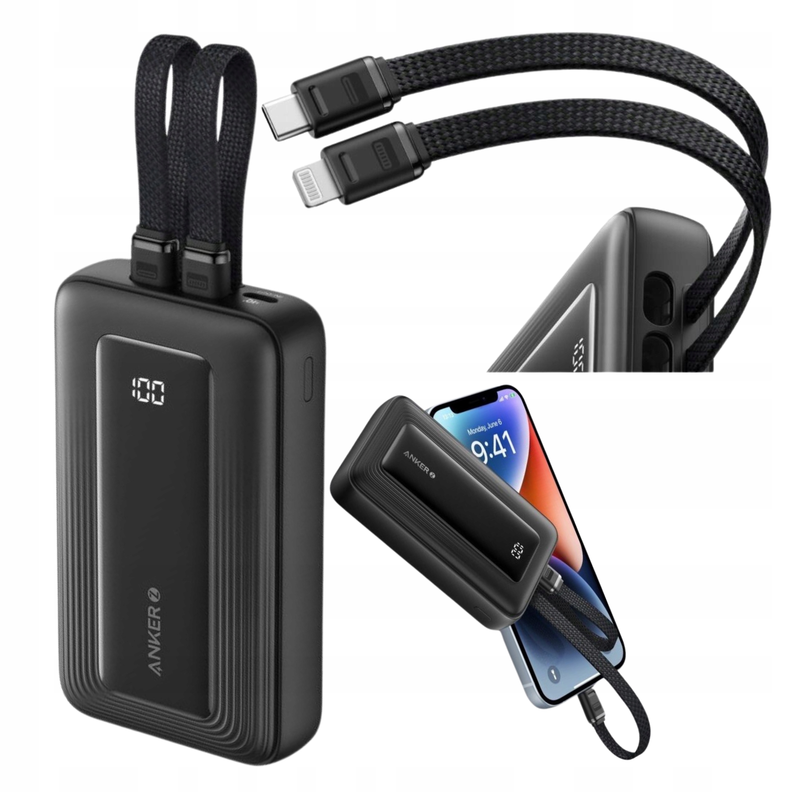 Powerbank Anker Zolo 10000 mAh 30W z wbudowanymi kablami USB Powerbank Anker Zolo 10000 mAh 30W z wbudowanymi kablami USB