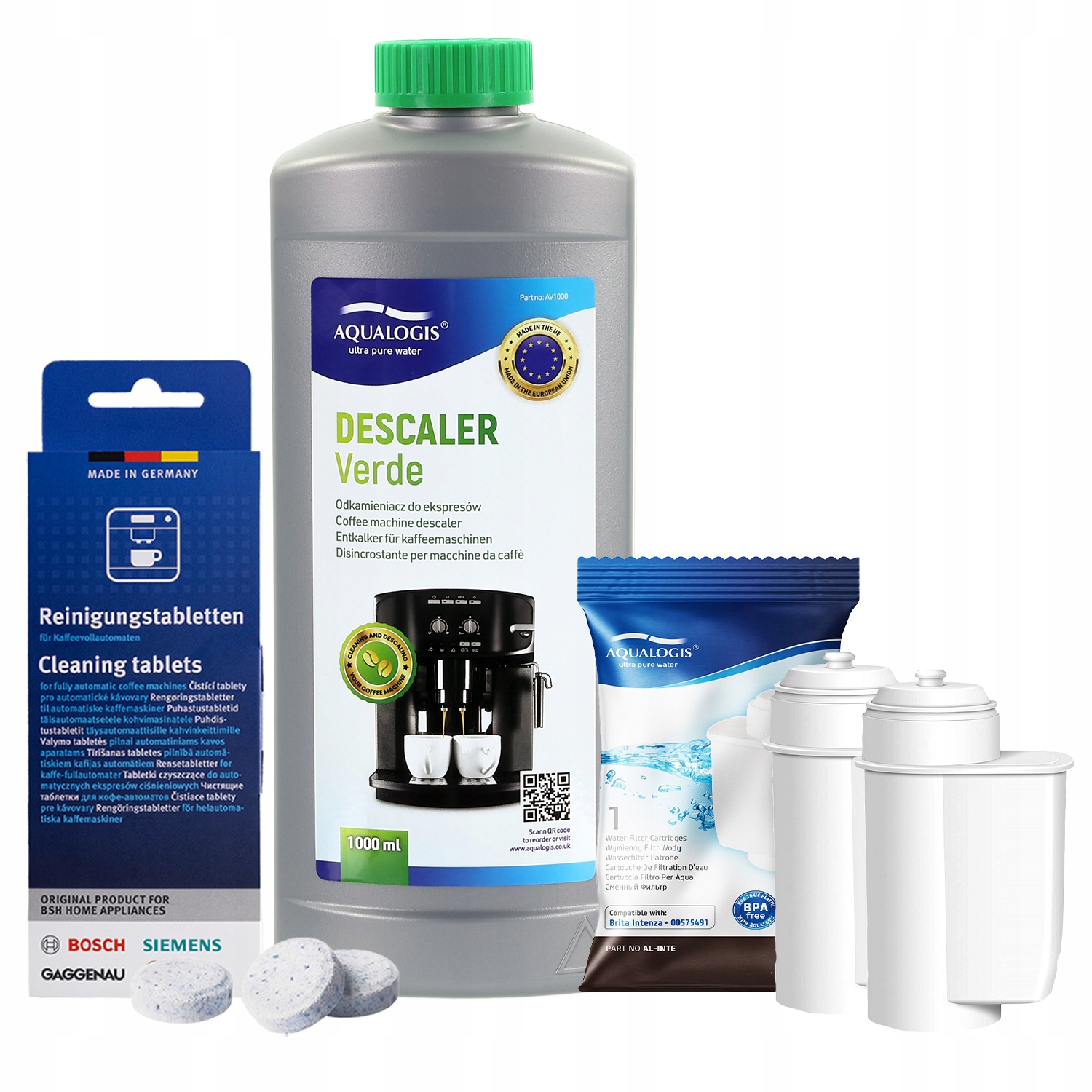 2x AL-Inte filtr pro kávovar Bosch čisticí tablety kapalina Verde 1 l