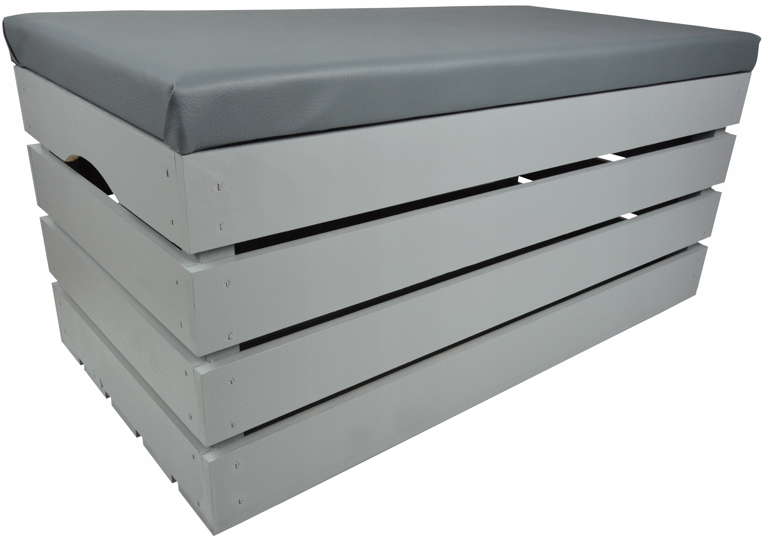 DUŻA PUFA SZARY SKRZYNIA DREWNIANA SIEDZISKO SOSNA