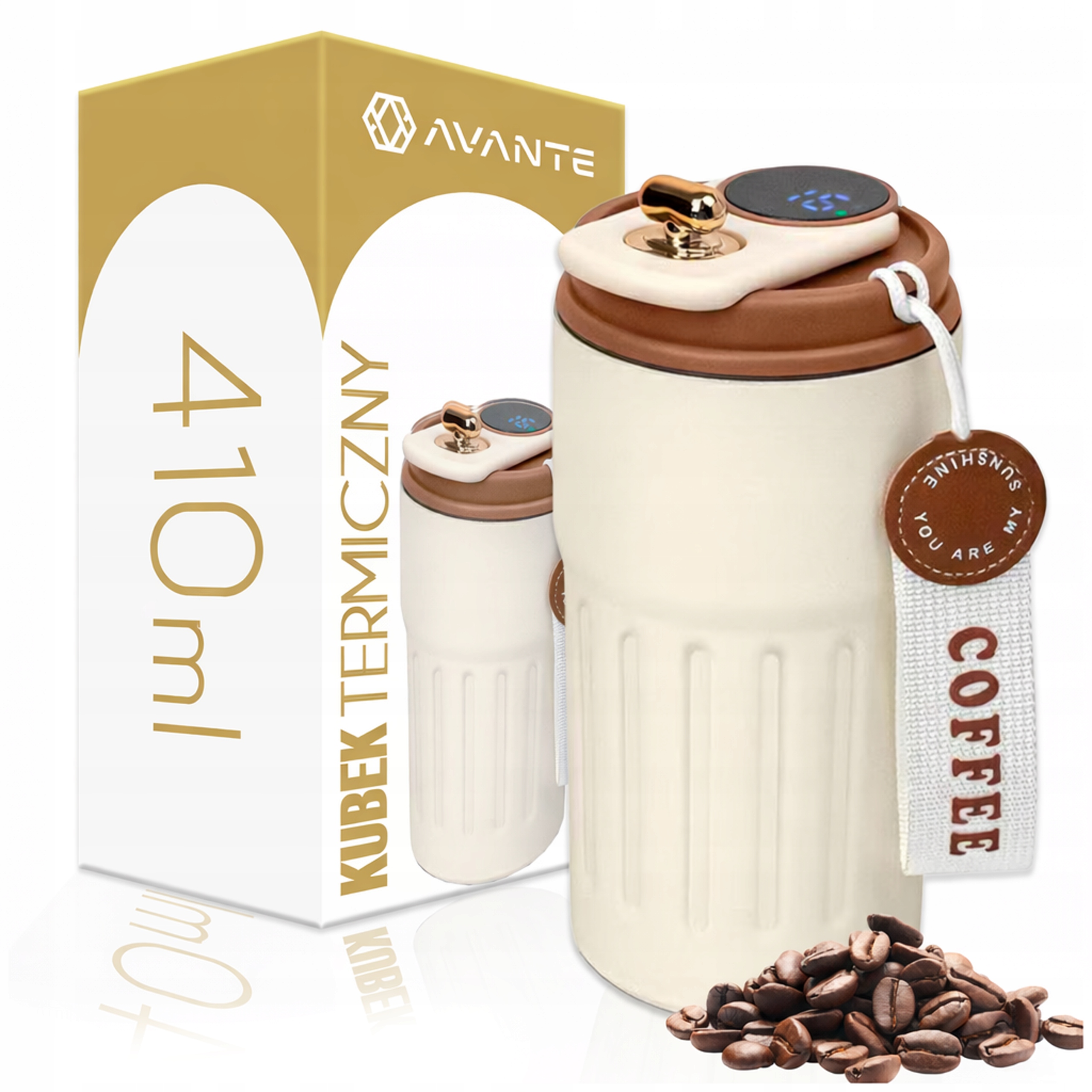 KUBEK TERMICZNY Z USTNIKIEM TERMOS SMART NA KAWĘ WYŚWIETLACZ LED 410ML