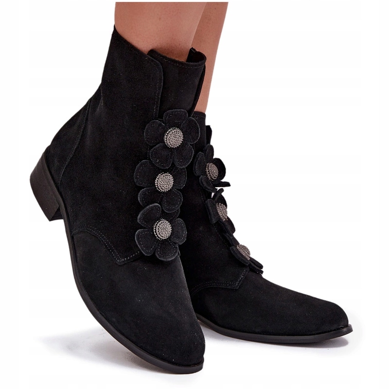 Dámské Kotníkové Boty Na Zip Zdobené Květinami Zazoo 3085 Černé 35