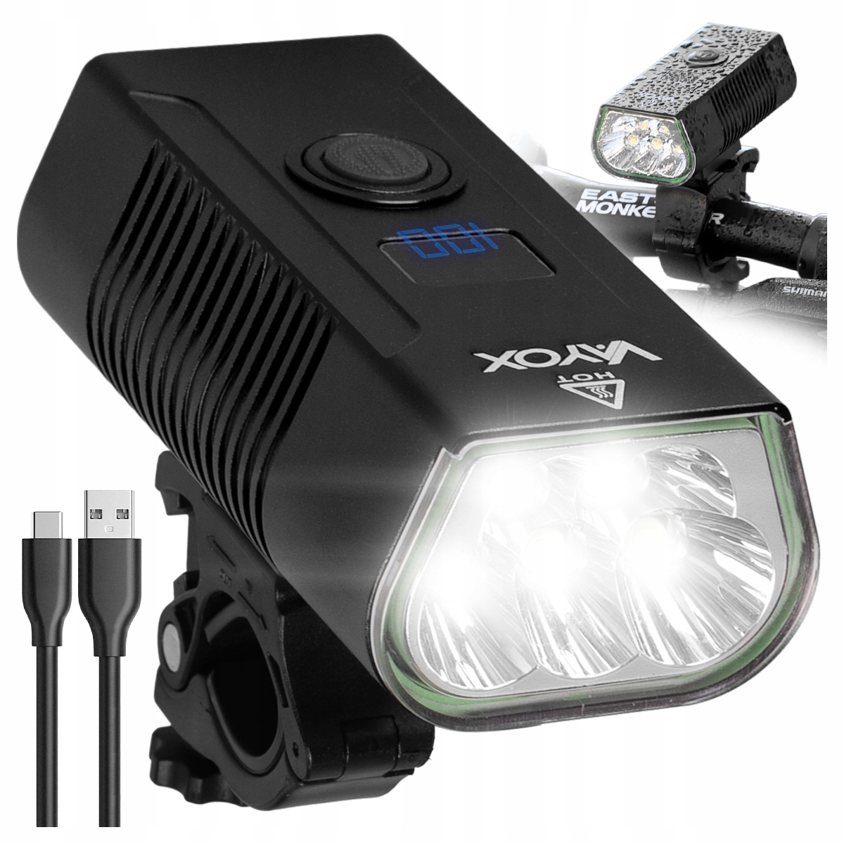 Lampka Rowerowa Przednia Oświetlenie Do Roweru Powerbank Lampa 1020lm Vayox