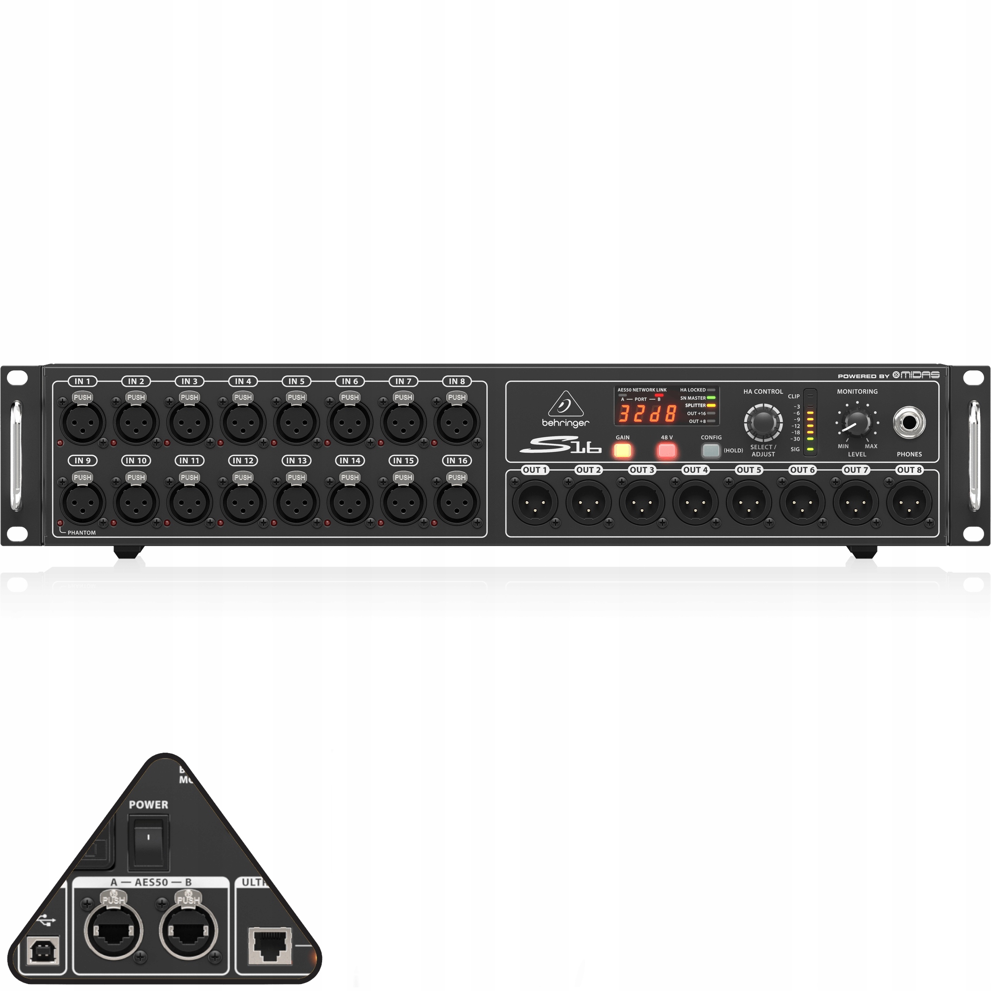 S16 Stagebox 16 Wejść Mic/Line 8 Wyjść Porty AES50 Klark Teknik Behringer