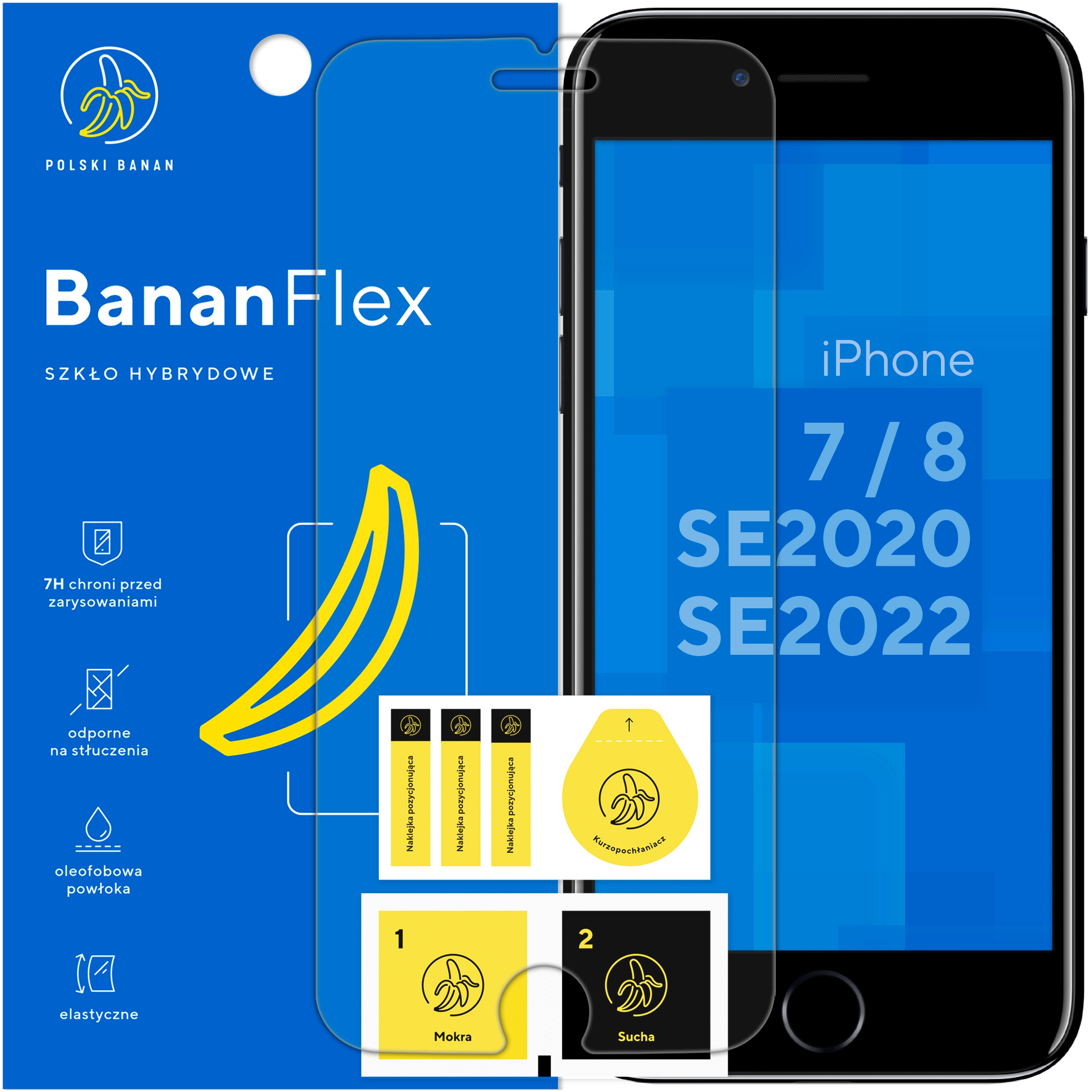 Szkło hybrydowe 7H BananFlex ochronne do iPhone 7 8 Se 2020 Se 2022