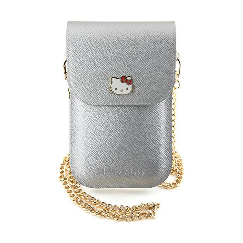 Hello Kitty kabelka crossbody na telefon stříbrná kovová logo chain