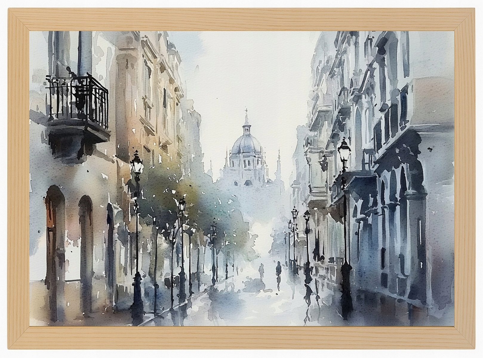 Plakát Rámeček Dřevo Akvarel Ulice Staré Město Kostel Krajina 80x60