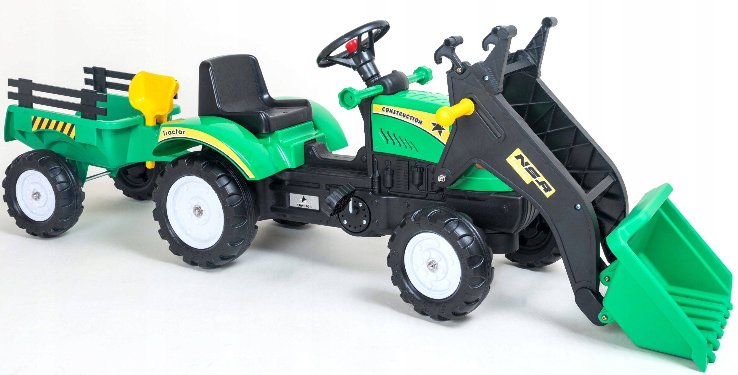 Traktor Na Pedały Z Przyczepką I Łyżką 165CM Akcesoria Koparka Traktorek