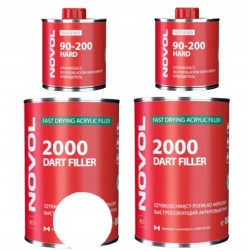 2× Podkład akrylowy Novol 2000 Dart Filler 0,8 l biały + utwardzacz