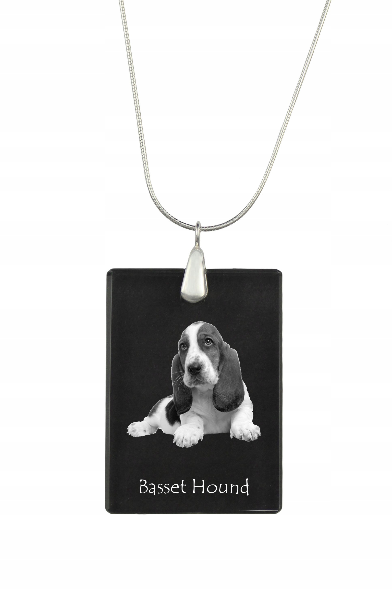 Basset Hound stříbrný náhrdelník s křišťálovým přívěskem se psem s fotografií