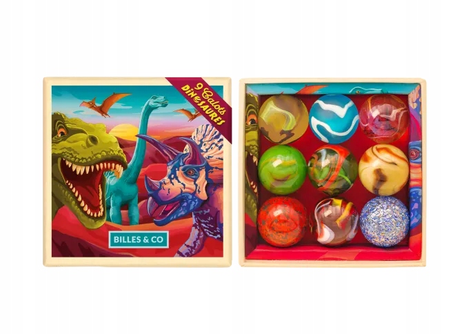 Billes & Co: Szklane kulki Dinozaury Box Calots 9 el.