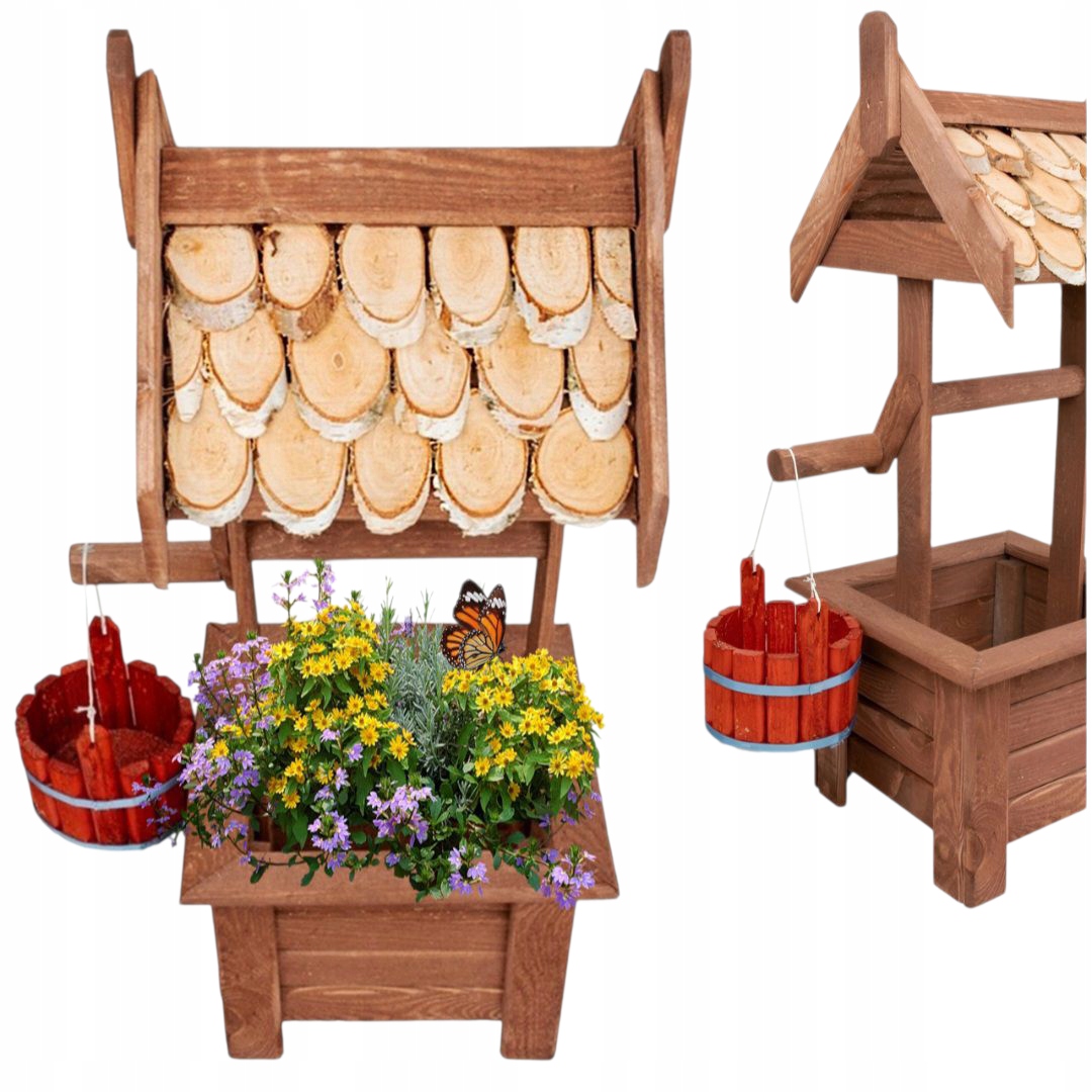 Studnia Drewniana Kwietnik Ozdoba Ogrodu Dekoracja Na Rośliny I Kwiaty Duza