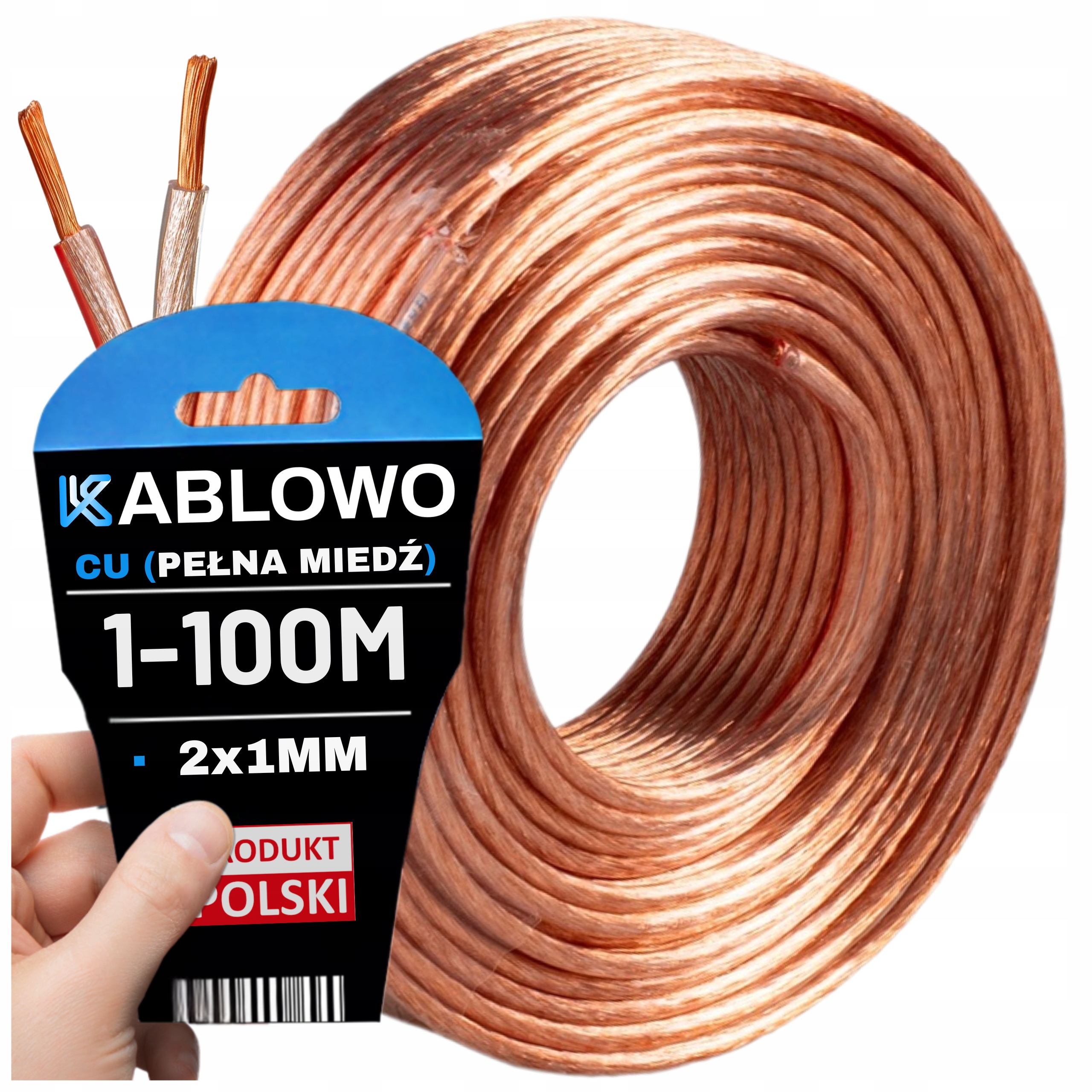 KABEL PRZEWÓD GŁOŚNIKOWY DWUŻYŁOWY AUDIO HQ OFC CU 2x1MM KABLOWO 1M METR