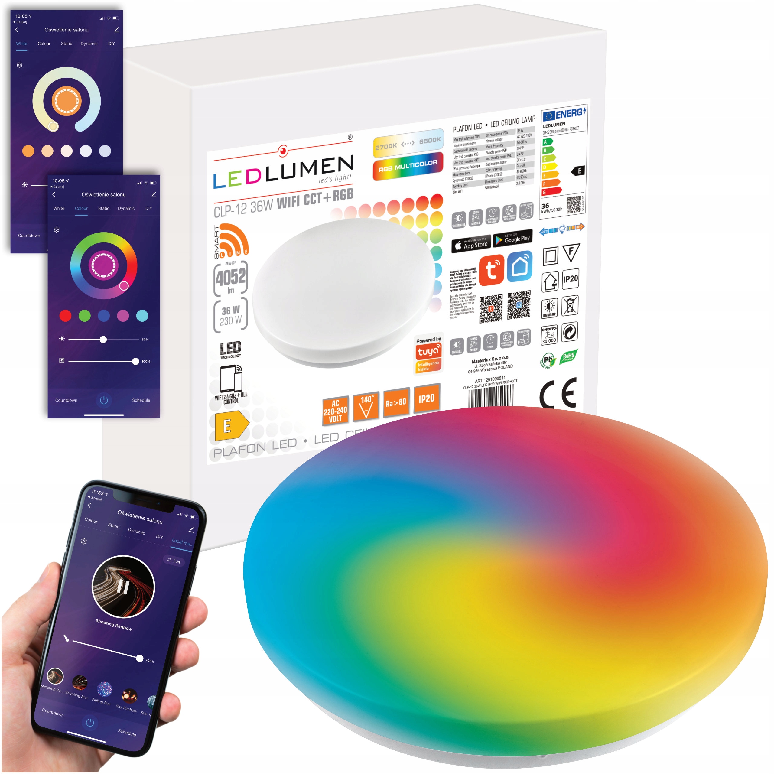 

Plafon Led 36W 4052lm Rgb+cct Wifi Tuya Smart Life