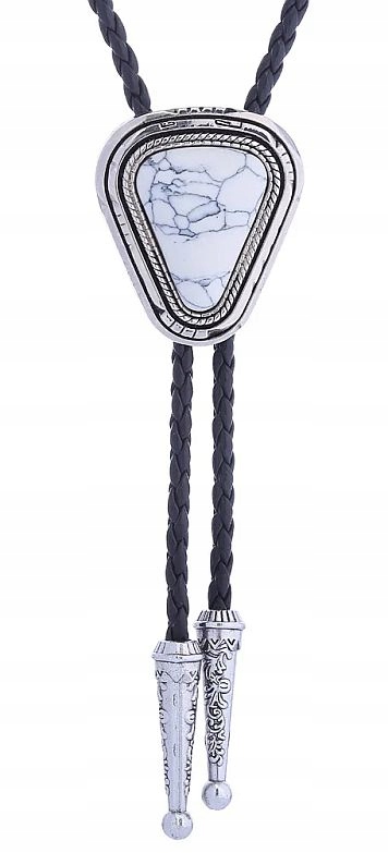 Bolo kravata pletená, syntetická kůže s bílým tyrkysem, bolo tie