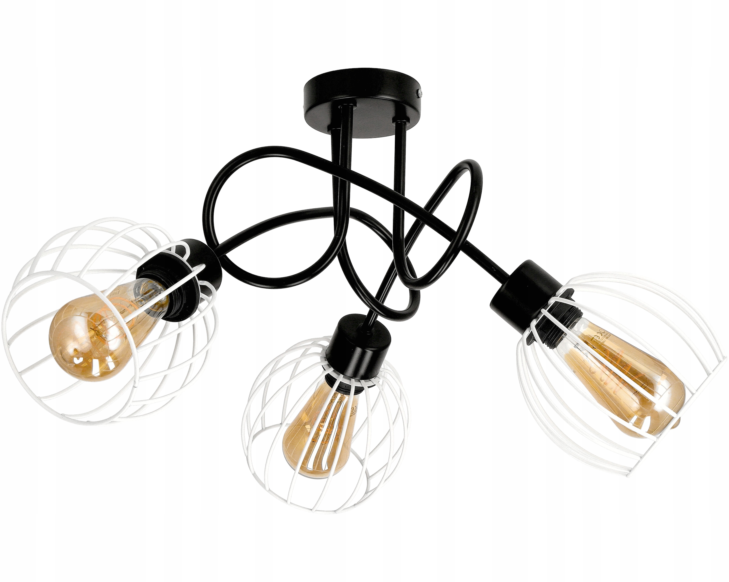 Loft Závěsná stropní lampa 3XE27 Bílá drátěná koule do obývacího pokoje