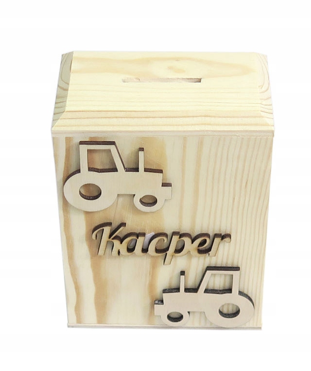 

Skarbonka dla dziecka drewniana imię AE43 traktor