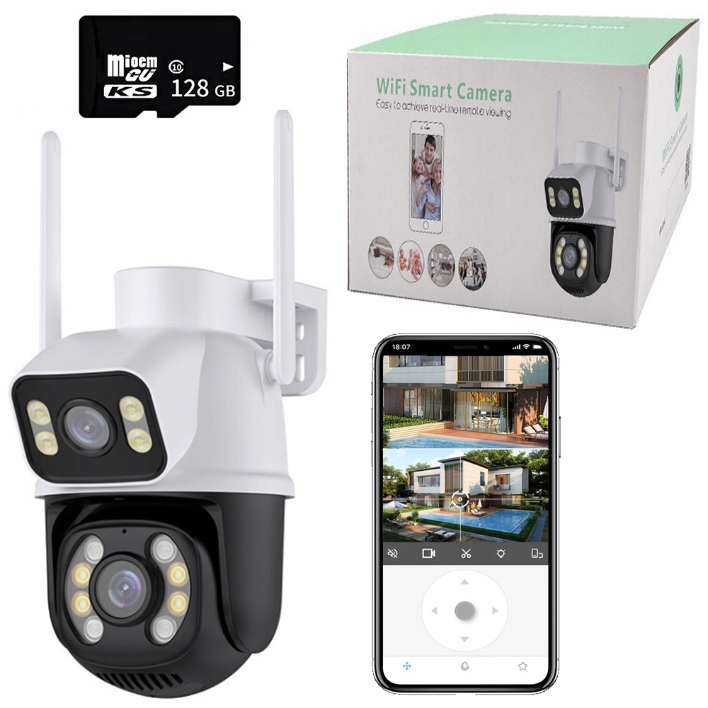 Dvojitá Kamera Wifi Ip Smart 8MP Alarm Detekce iCSee 64GB