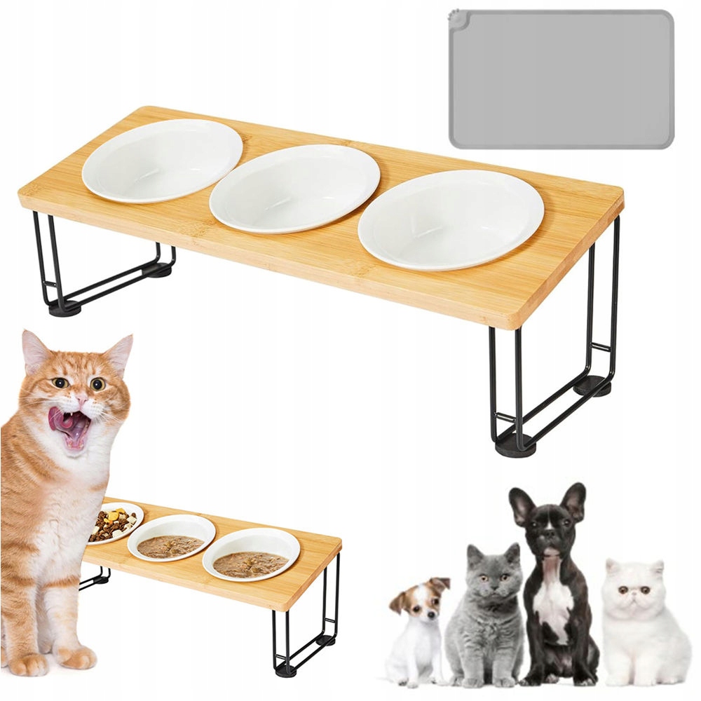 Levně Miska Misky Pro Psa Kočku Tříkeramická 3 x 300 ml Na Stojanu tilt Podložka