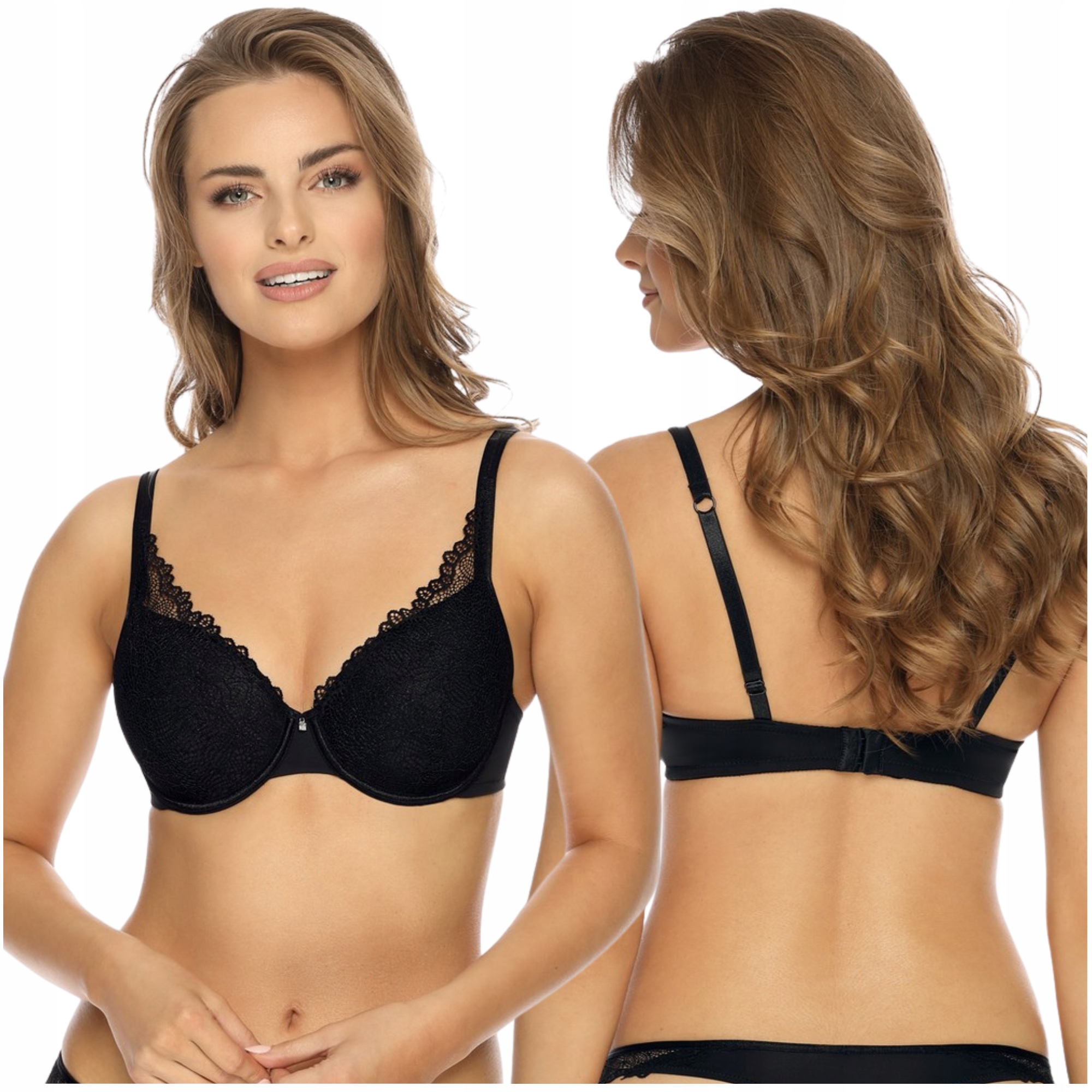 Podprsenka vyztužená krajkou, pohodlná podprsenka, černá Viania Leni 75F