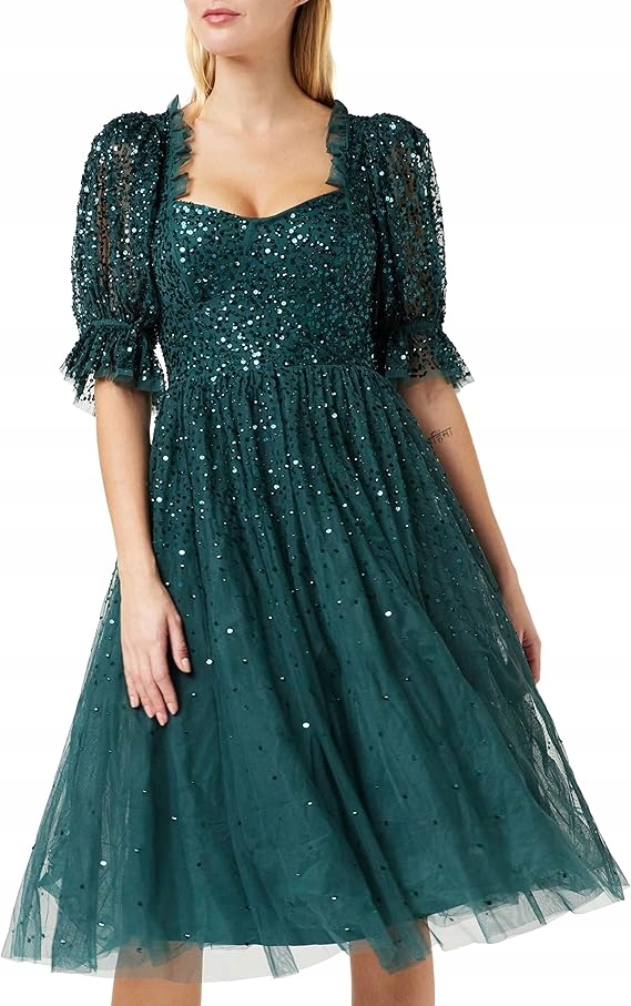 Maya Deluxe Šaty Flitrová MIDI Zelená Koktejlová 38 6BA