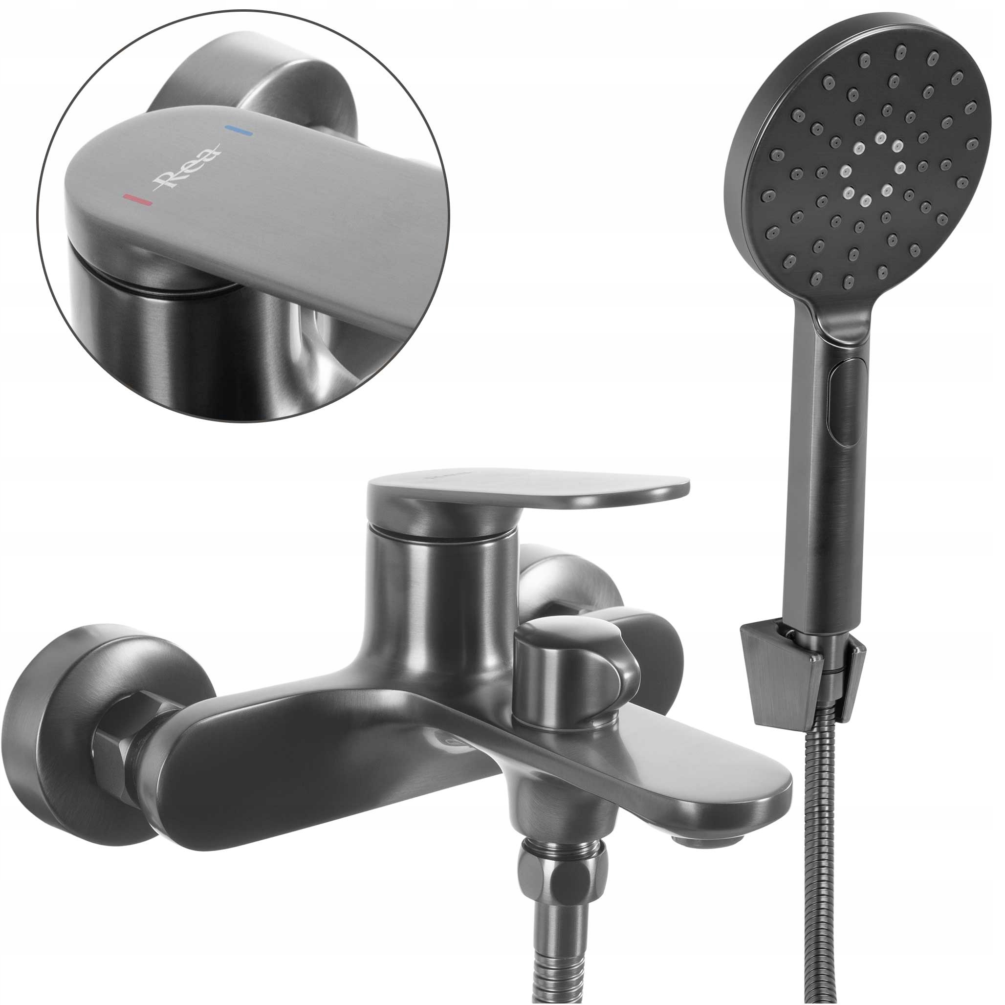 Nástenná vaňová batéria Rea Marco Sivá Titan s výtokom na sprchovanie