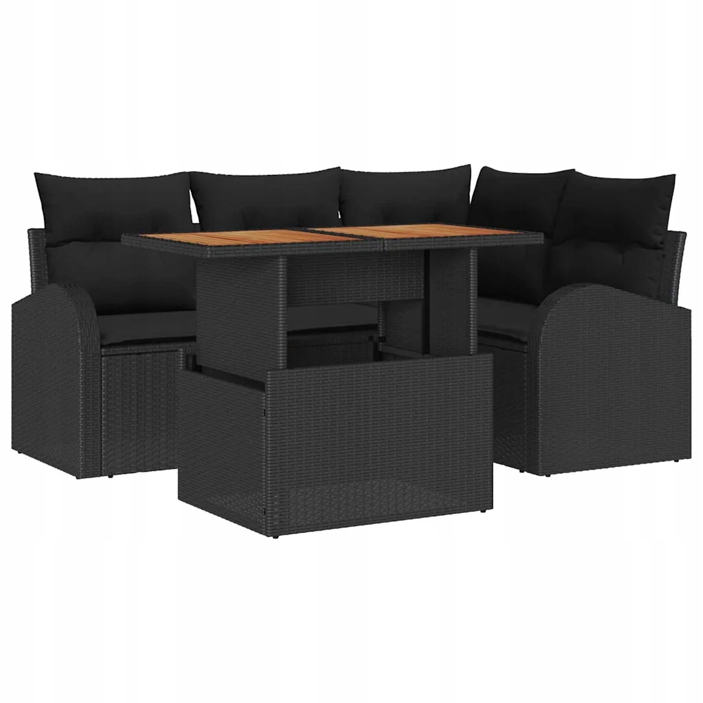 Sada zahradní pohovky s polštáři a stolem, černá, modulární design