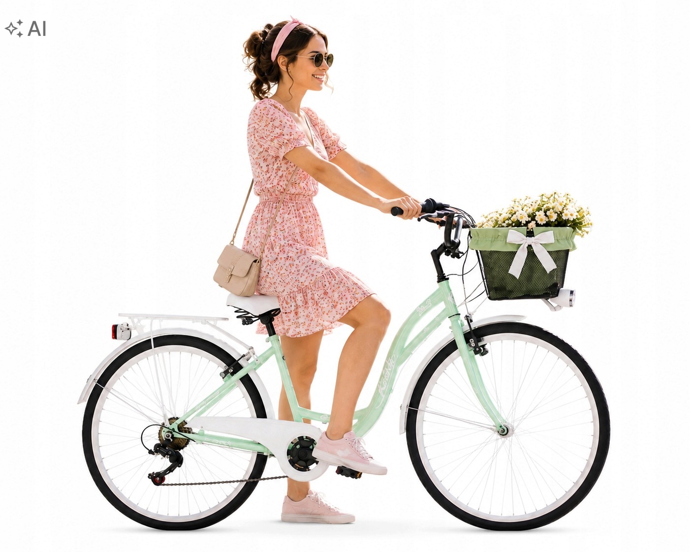 Stylowy rower miejski damski 28 Kozbike 7 biegów miętowo-biały