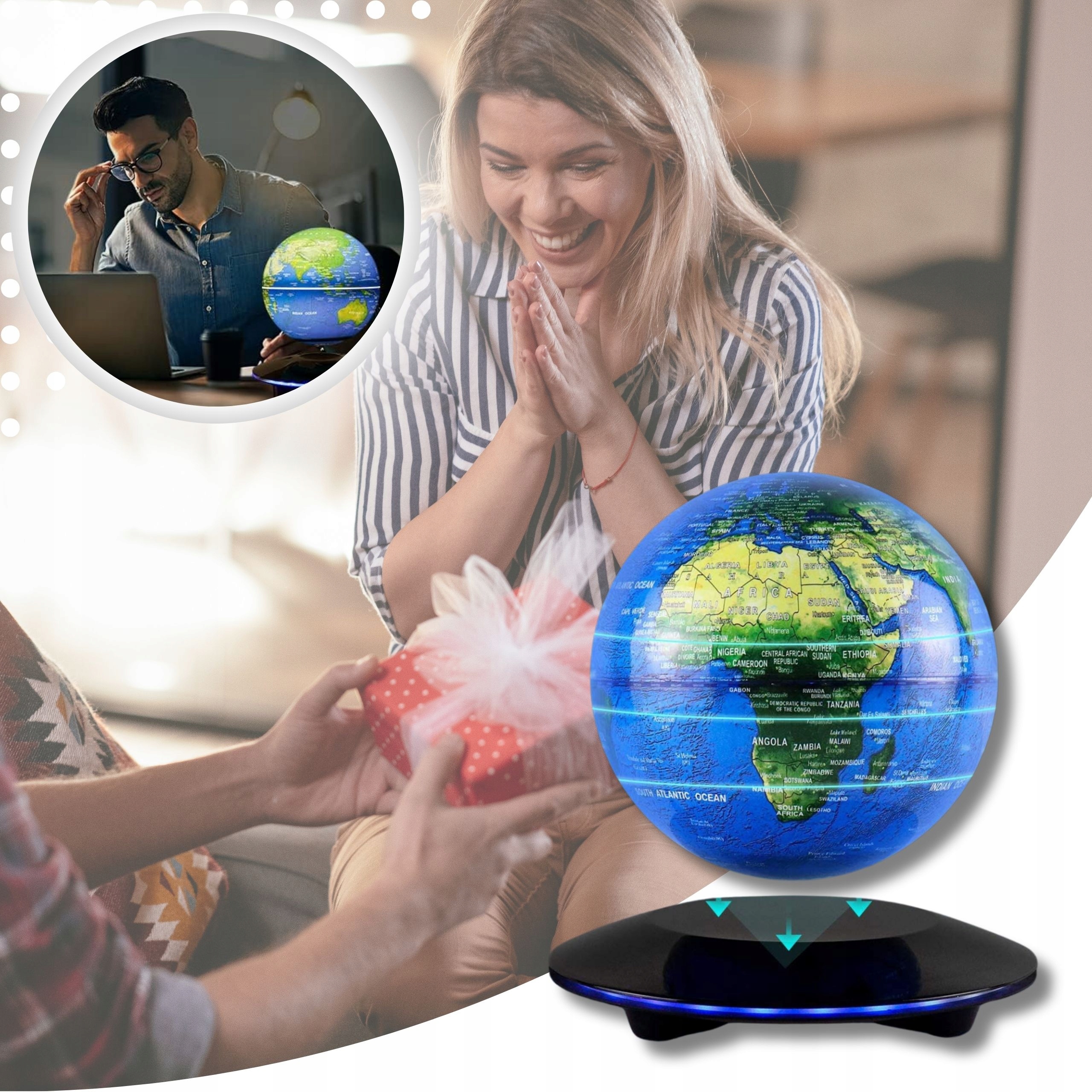 LEWITUJĄCY GLOBUS ZE SPODKIEM PODŚWIETLANY MAGNETYCZNY PREZENT DLA DZIECKA Marka inna