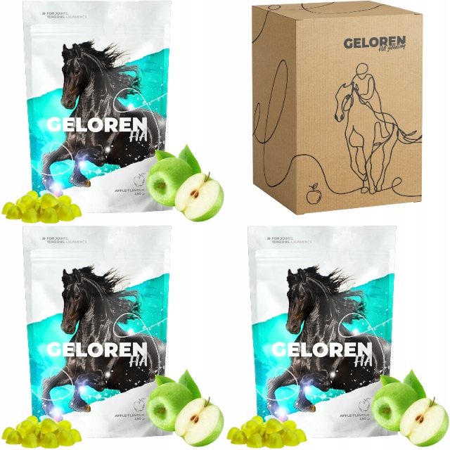 Geloren Horse Ha jabłkowy dla koni żelki kolagen 3 x (60szt, 450g) fj3BP22a