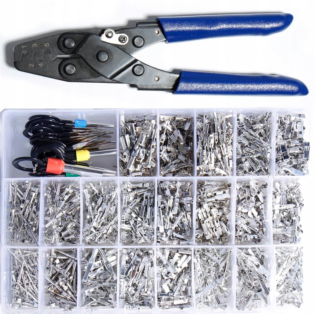 ZACISKARKA KONEKTORÓW+KONEKTORKI KABLOWE x 290 + KLUCZE WYJMAKI ZŁĄCZE x 18