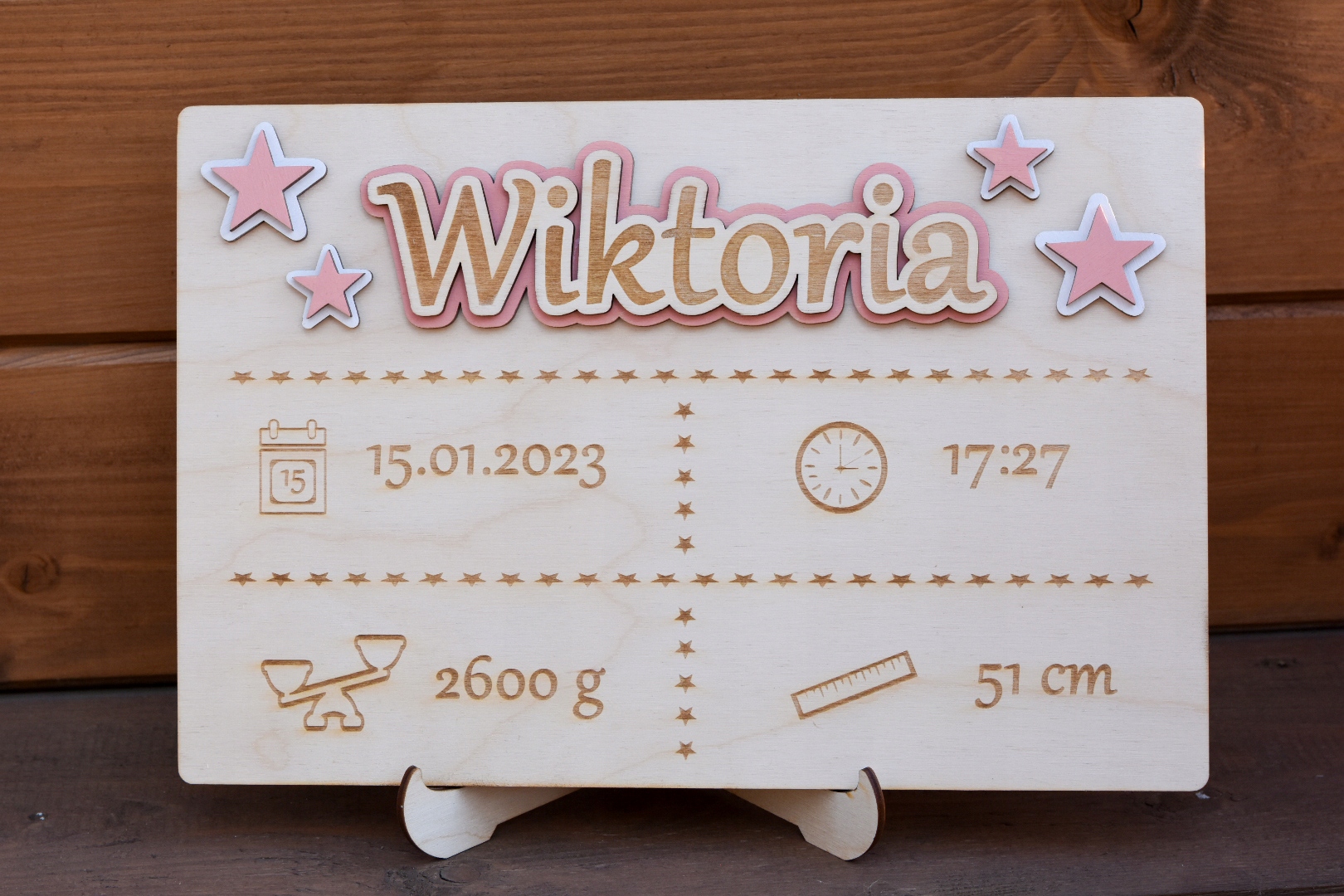 Drewniana metryczka narodziny grawer Wysokość produktu 19 cm