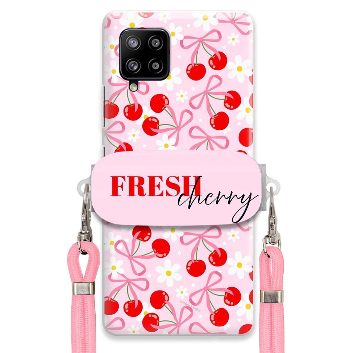 Puzdro pre Samsung A42 5G Case držiak šnúrok Ružový Fresh Cherry Kokardy