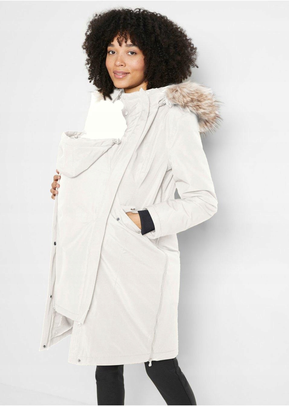 BPC BEŻOWY CIĄŻOWY PŁASZCZ Z KAPTUREM FUTERKO 44 XXL Marka Bonprix