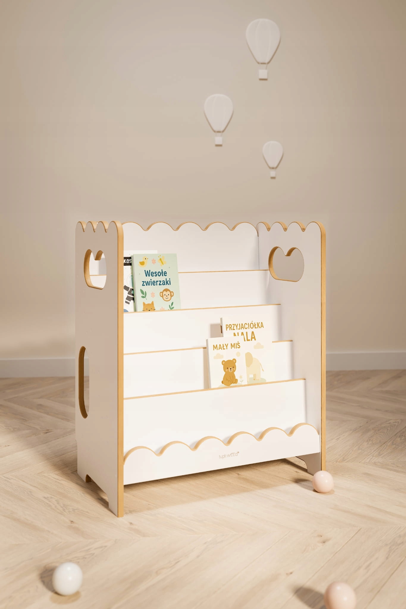 Bubble Mini biblioteczka Montessori z falbanką biała/naturalna