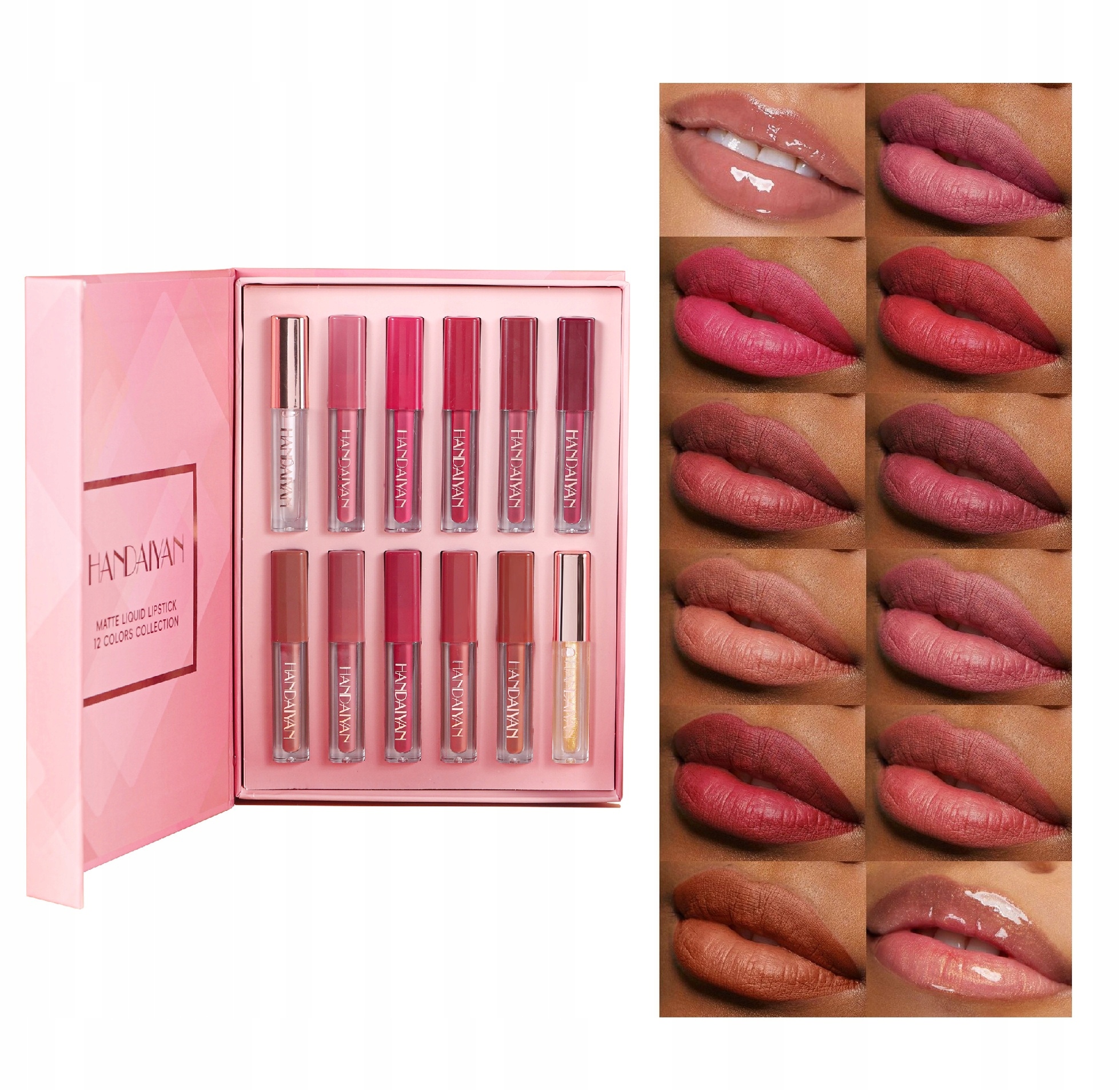 Sada 12 kusů tekutých rtěnek s matným leskem, dárková rtěnka